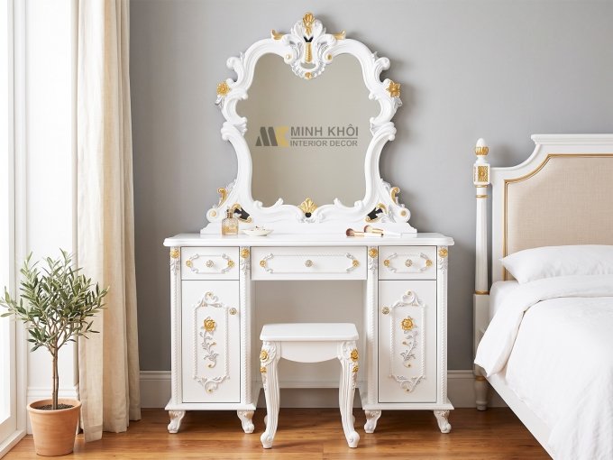 Mẫu Bàn Phấn Cổ Điển Màu Trắng - BTD1006