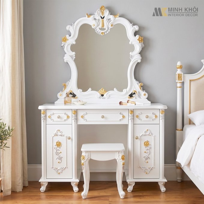 Mẫu Bàn Phấn Cổ Điển Màu Trắng - BTD1006