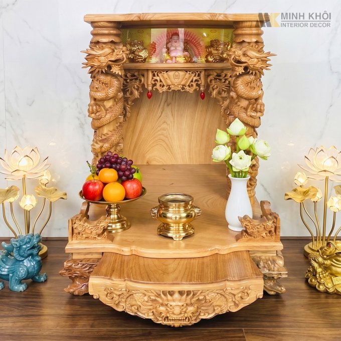 Mẫu Bàn Thờ Thần Tài Đẹp Gỗ Gõ Đỏ Cao Cấp - BTTT904