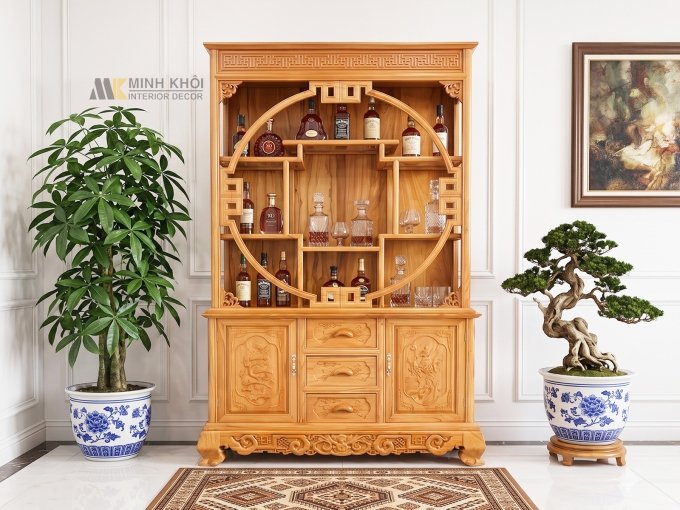 Mẫu Tủ Rượu Đẹp Gỗ Gõ Cao Cấp - TR904