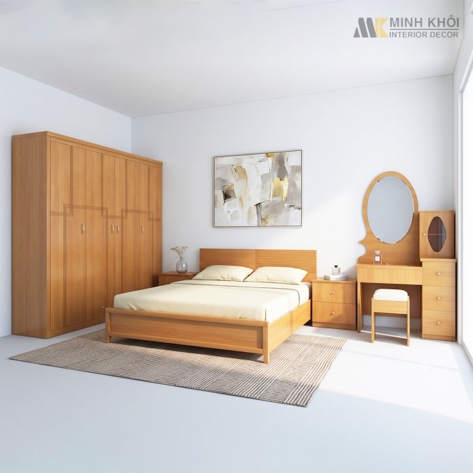 Nội Thất Phòng Ngủ Đẹp Trọn Bộ Màu Gỗ Xoan Đào - BPN900