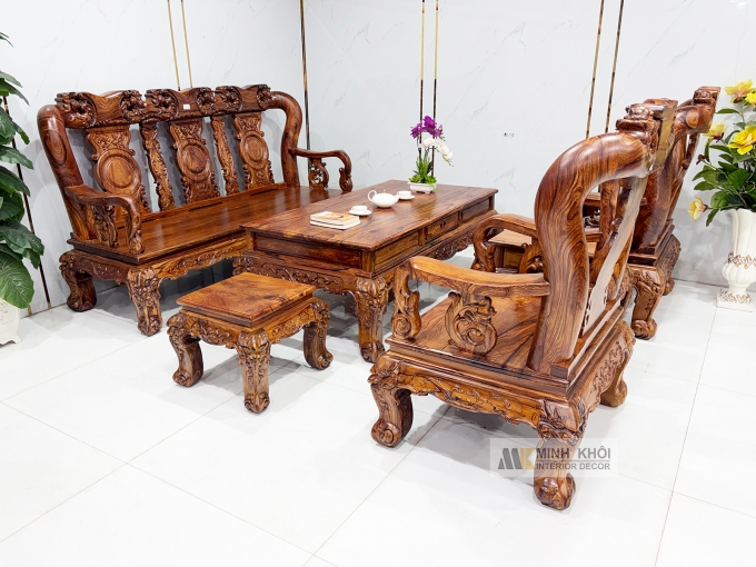 Salon Đào Gỗ Cẩm Lai Tay 12 Bộ 6 Món Mặt Liền - SL145