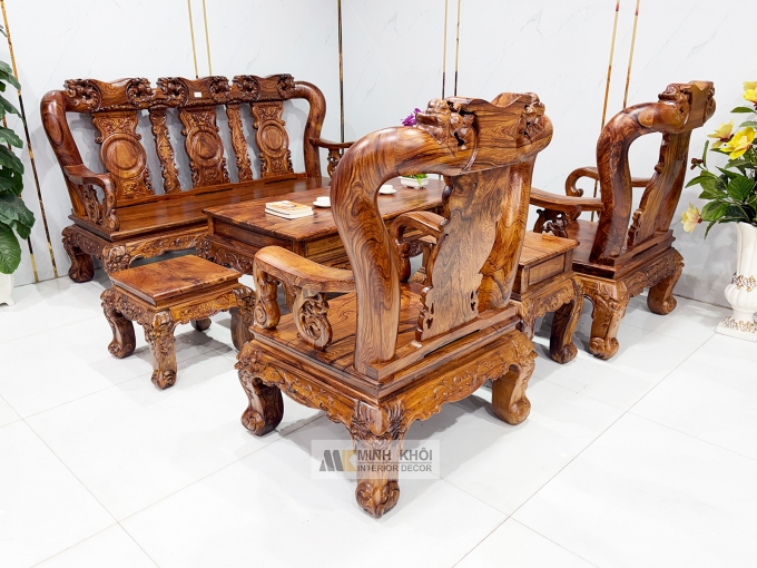 Salon Đào Gỗ Cẩm Lai Tay 12 Bộ 6 Món Mặt Liền - SL145