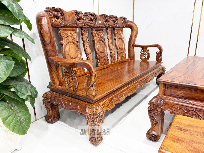 Salon Đào Gỗ Cẩm Lai Tay 12 Bộ 6 Món Mặt Liền - SL145