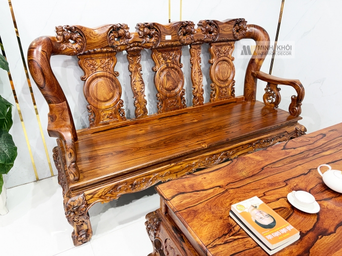 Salon Đào Gỗ Cẩm Lai Tay 12 Bộ 6 Món Mặt Liền - SL145