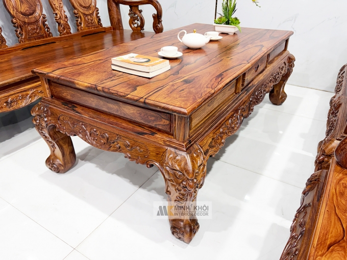 Salon Đào Gỗ Cẩm Lai Tay 12 Bộ 6 Món Mặt Liền - SL145