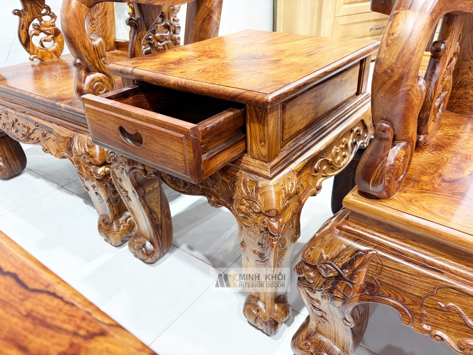 Salon Đào Gỗ Cẩm Lai Tay 12 Bộ 6 Món Mặt Liền - SL145