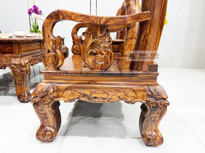 Salon Đào Gỗ Cẩm Lai Tay 12 Bộ 6 Món Mặt Liền - SL145