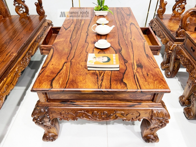 Salon Đào Gỗ Cẩm Lai Tay 12 Bộ 6 Món Mặt Liền - SL145