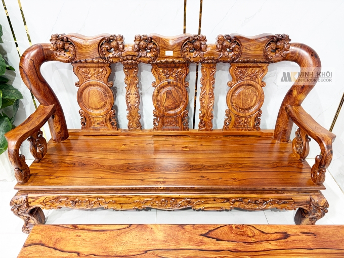 Salon Đào Gỗ Cẩm Lai Tay 12 Bộ 6 Món Mặt Liền - SL145