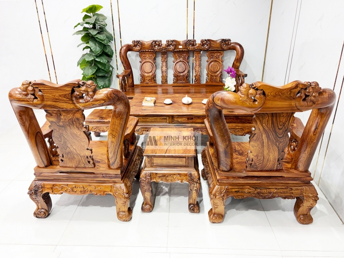 Salon Đào Gỗ Cẩm Lai Tay 12 Bộ 6 Món Mặt Liền - SL145