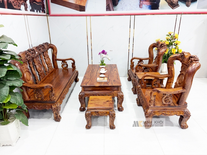 Salon Đào Gỗ Cẩm Lai Tay 12 Bộ 6 Món Mặt Liền - SL145