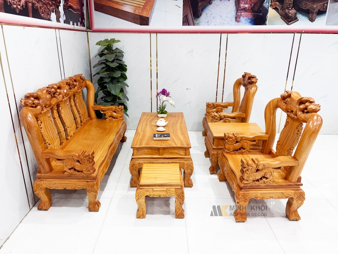 Salon Đào Nghê Tay 12 Gỗ Gõ Đỏ 6 Món Mặt Liền – SL898