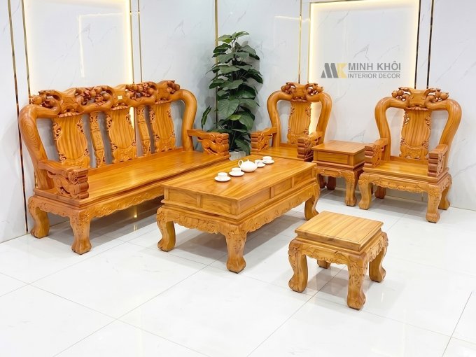 Salon Đào Nghê Tay 12 Gỗ Gõ Đỏ 6 Món Mặt Liền – SL898