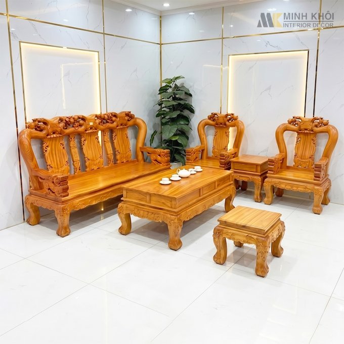 Salon Đào Nghê Tay 12 Gỗ Gõ Đỏ 6 Món Mặt Liền – SL898