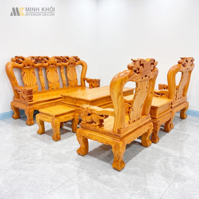 Salon Đào Nghê Tay 12 Gỗ Gõ Đỏ 6 Món Mặt Liền – SL898