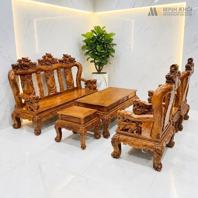 Salon Gỗ Cẩm Lai Chạm Nghê 6 Món Đẳng Cấp – SL249