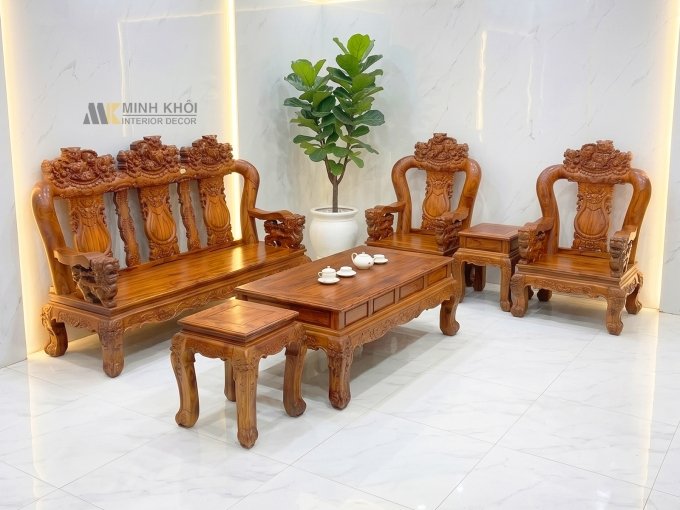 Salon Gỗ Cẩm Lai Nghê Bảo Đỉnh Tay 12 6 Món - SL989