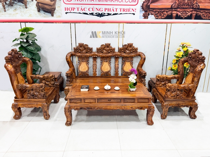 Salon Gỗ Cẩm Lai Tay 12 Chạm Nghê Cao Cấp - SL896
