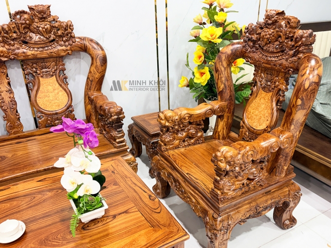 Salon Gỗ Cẩm Lai Tay 12 Chạm Nghê Cao Cấp - SL896