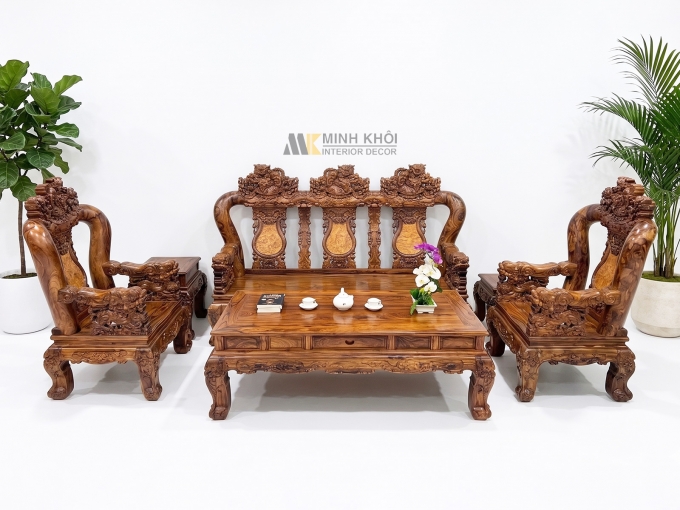Salon Gỗ Cẩm Lai Tay 12 Chạm Nghê Cao Cấp - SL896