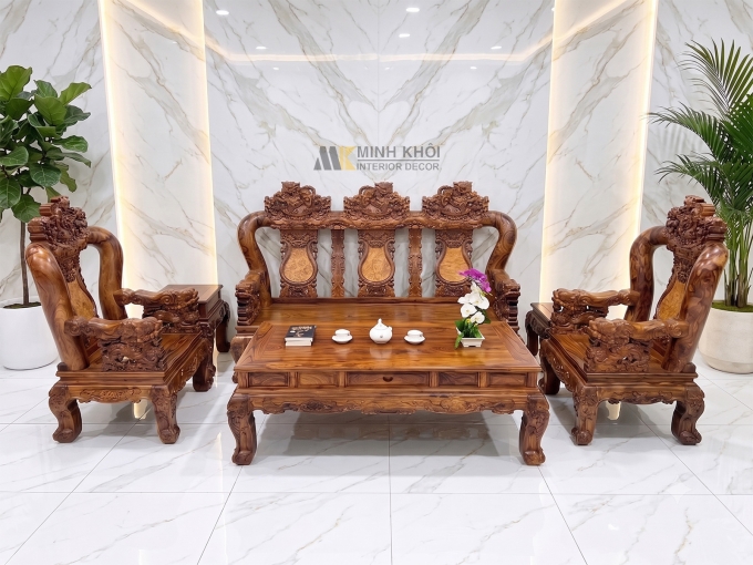 Salon Gỗ Cẩm Lai Tay 12 Chạm Nghê Cao Cấp - SL896