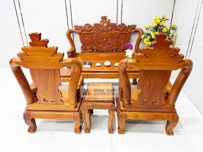 Salon Gỗ Gõ Đỏ Nghê Tay 10 Mặt Liền 6 Món - SL976