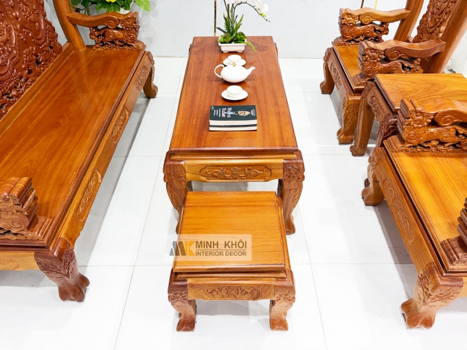Salon Gỗ Gõ Đỏ Nghê Tay 10 Mặt Liền 6 Món - SL976