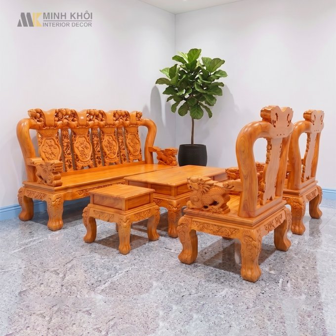 Salon Gỗ Gõ Đỏ Tay 14 Cao Cấp - SL3001
