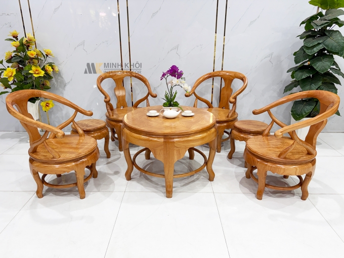 Salon Gỗ Gõ Đỏ Thúng Mặt Liền 7 Món - SL938