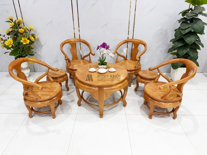 Salon Gỗ Gõ Đỏ Thúng Mặt Liền 7 Món - SL938