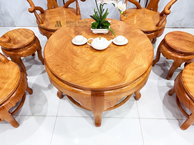 Salon Gỗ Gõ Đỏ Thúng Mặt Liền 7 Món - SL938