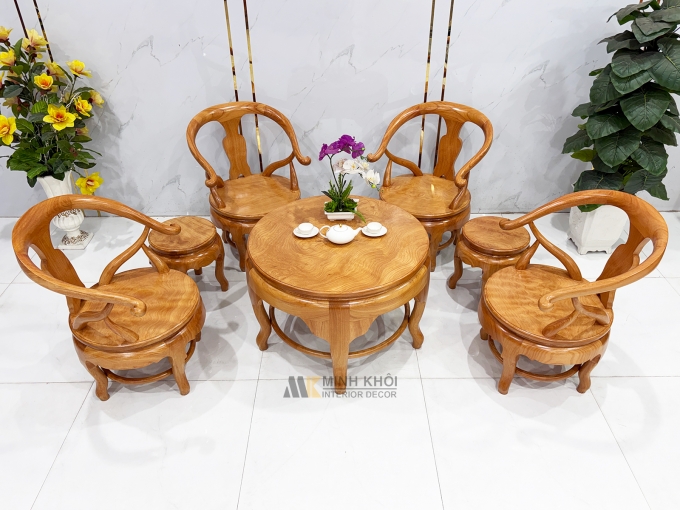 Salon Gỗ Gõ Đỏ Thúng Mặt Liền 7 Món - SL938