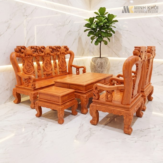 Salon Gỗ Hương Đá Chạm Đào Tay 14 - SL138