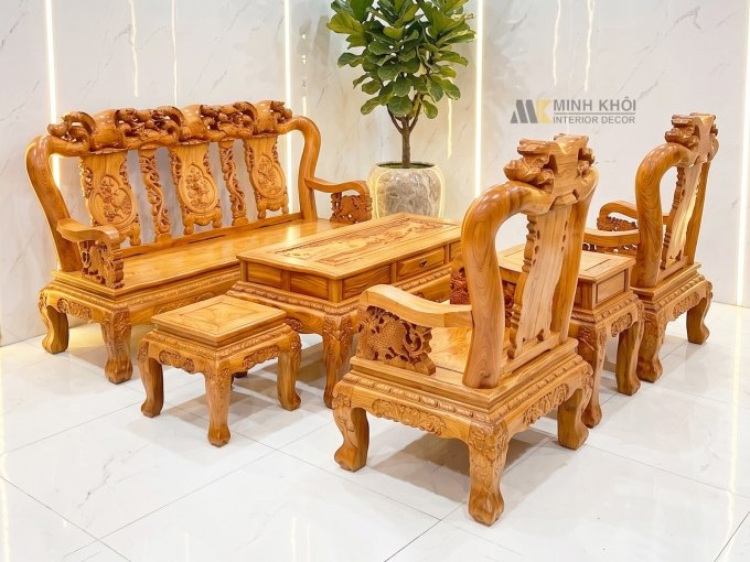 Salon Gỗ Hương Đá Đào Nghê Tay 10 6 Món - SL236