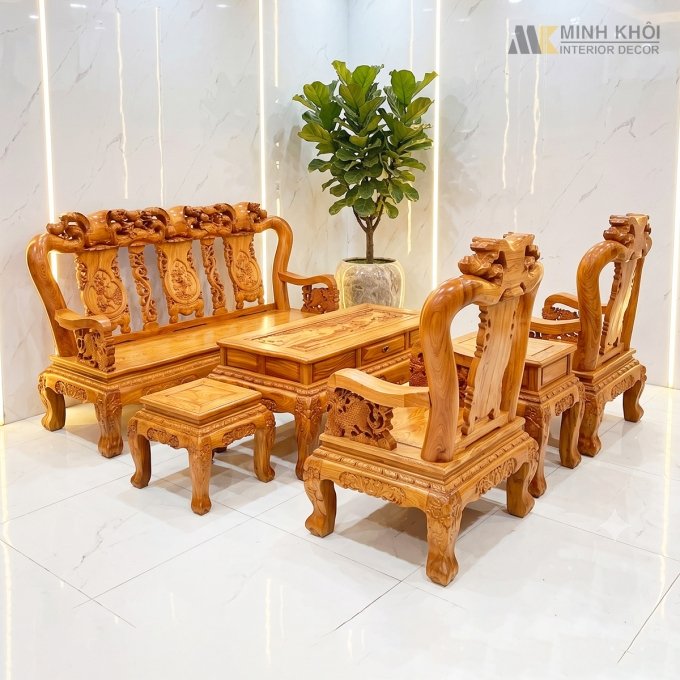 Salon Gỗ Hương Đá Đào Nghê Tay 10 6 Món - SL236