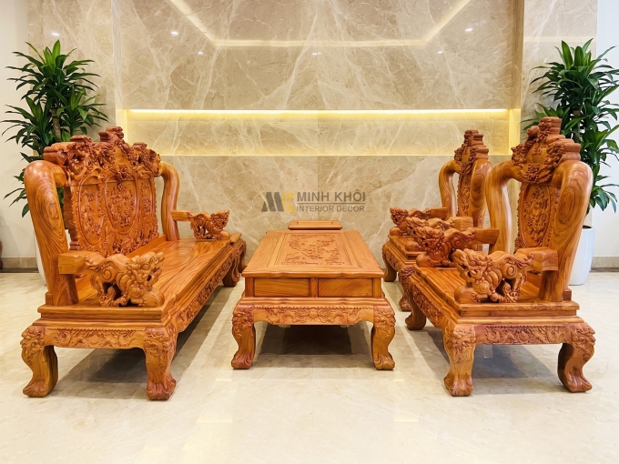 Salon Gỗ Hương Đá Nghê Phượng Tay 14 - SL956