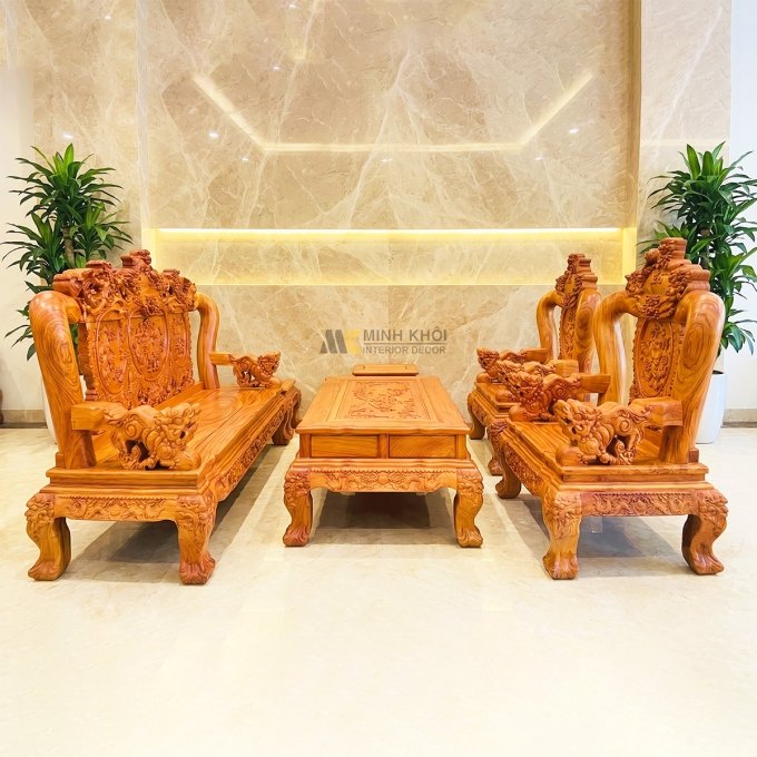 Salon Gỗ Hương Đá Nghê Phượng Tay 14 - SL956