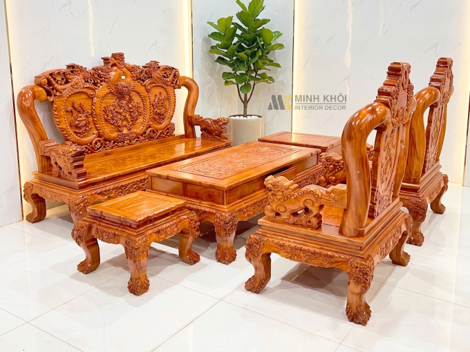 Salon Gỗ Hương Đá Nghê Phượng Tay 14 6 Món - SL997