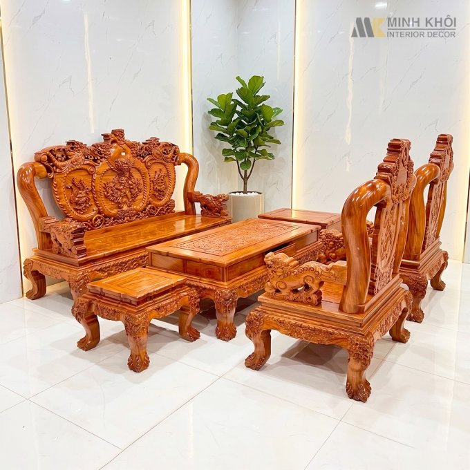 Salon Gỗ Hương Đá Nghê Phượng Tay 14 6 Món - SL997