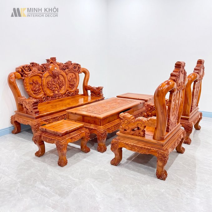 Salon Gỗ Hương Đá Nghê Phượng Tay 14 6 Món - SL997