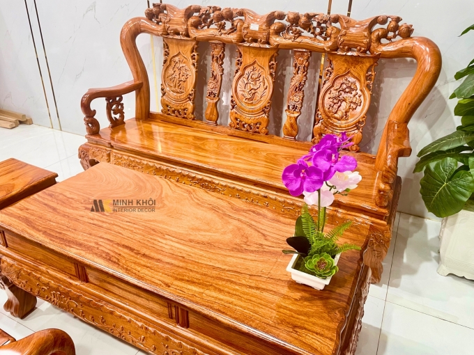 Salon Gỗ Hương Đá Tay 10 6 Món Chạm Đào - SL995