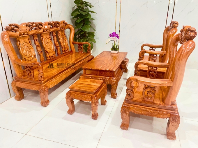 Salon Gỗ Hương Đá Tay 10 6 Món Chạm Đào - SL995