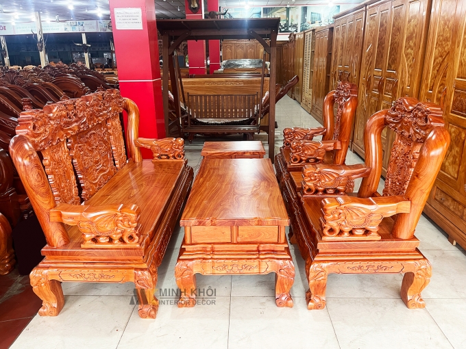 Salon Gỗ Hương Đá Tay 12 Chạm Voi – SL988