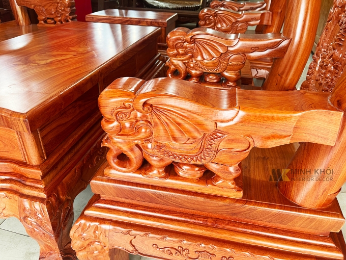 Salon Gỗ Hương Đá Tay 12 Chạm Voi – SL988