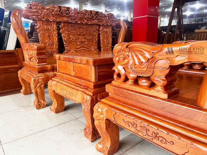 Salon Gỗ Hương Đá Tay 12 Chạm Voi – SL988
