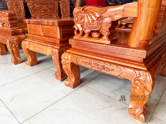 Salon Gỗ Hương Đá Tay 12 Chạm Voi – SL988