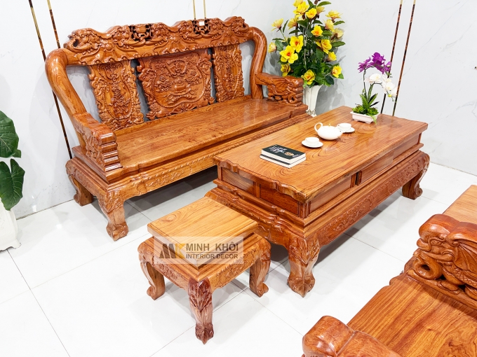 Salon Gỗ Hương Đá Tay 12 Chạm Voi – SL988