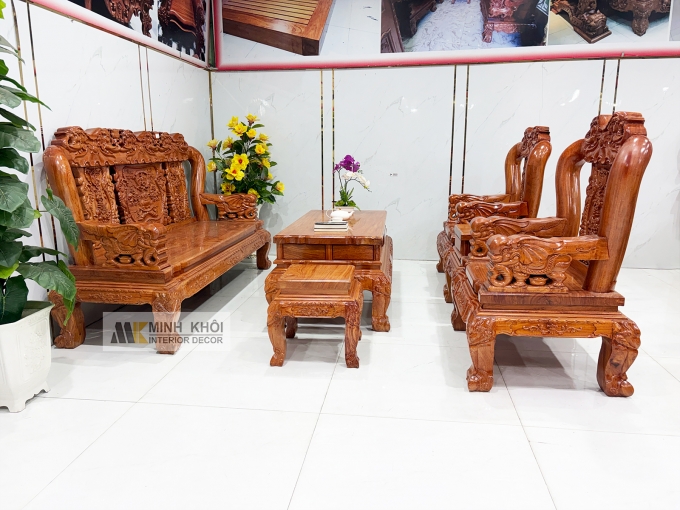 Salon Gỗ Hương Đá Tay 12 Chạm Voi – SL988