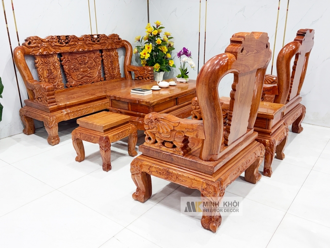 Salon Gỗ Hương Đá Tay 12 Chạm Voi – SL988